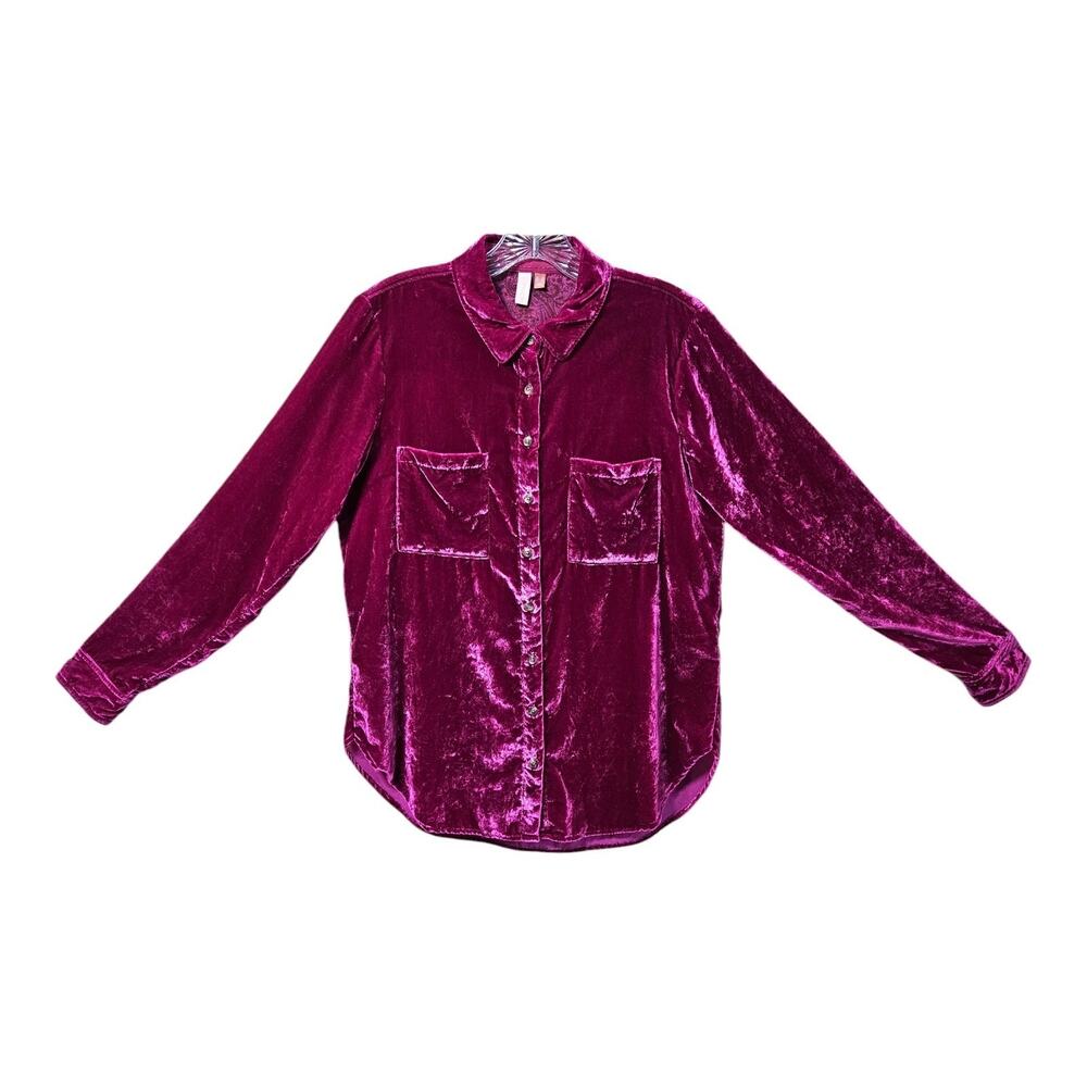 ANTHROPOLOGIE PILCRO Women's 4 Velvet Hadley Shirt Shacket Raspberry Pink 38"